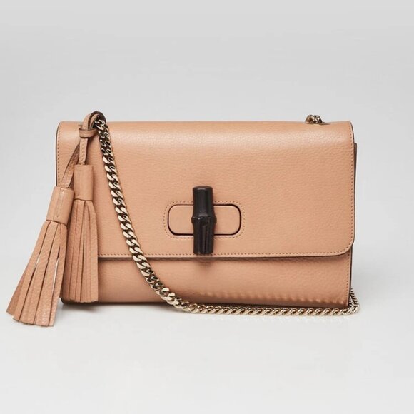 Gucci Handbags - Gucci Beige Leather Lady Bamboo Flap Bag